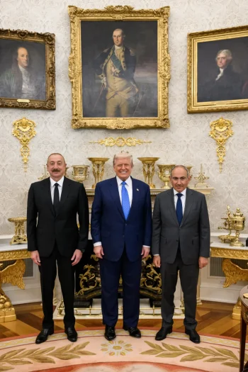 President Trump meeting with Azerbaijan President and Armenian Ambassador at White House August 2025